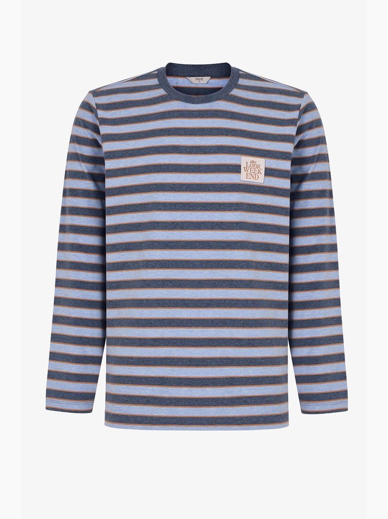Completo pigiama uomo weekend a righe, maniche lunghe, jogger penti Blu - Kiabi