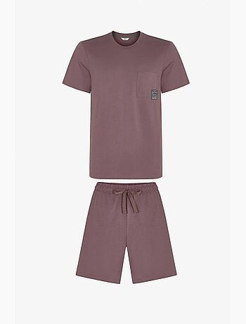 Completo pigiama uomo woodland earth con maniche corte e pantaloncini penti