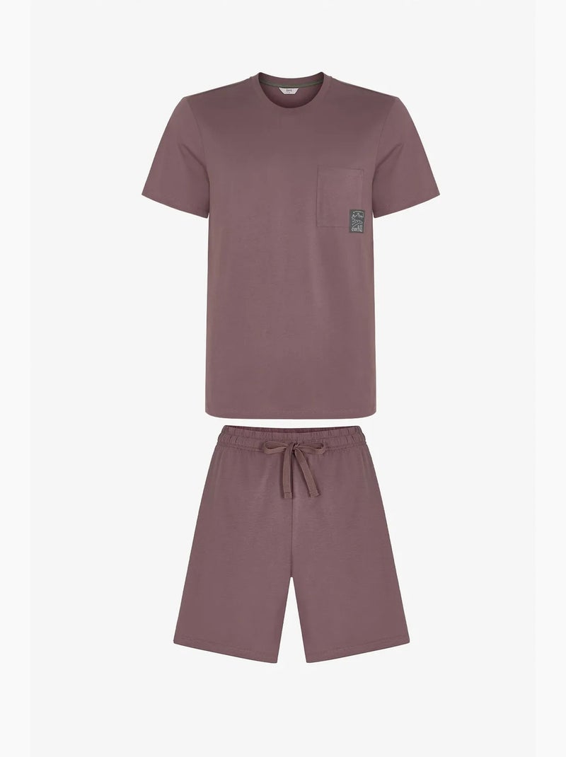 Completo pigiama uomo woodland earth con maniche corte e pantaloncini penti Malva - Kiabi