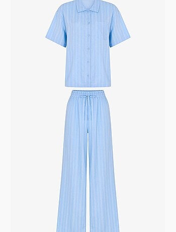 Completo pigiama vacation a righe con camicia a maniche corte e pantaloni penti