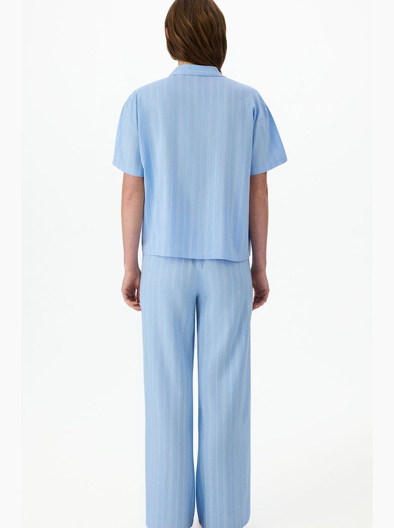 Completo pigiama vacation a righe con camicia a maniche corte e pantaloni penti Blu cielo - Kiabi