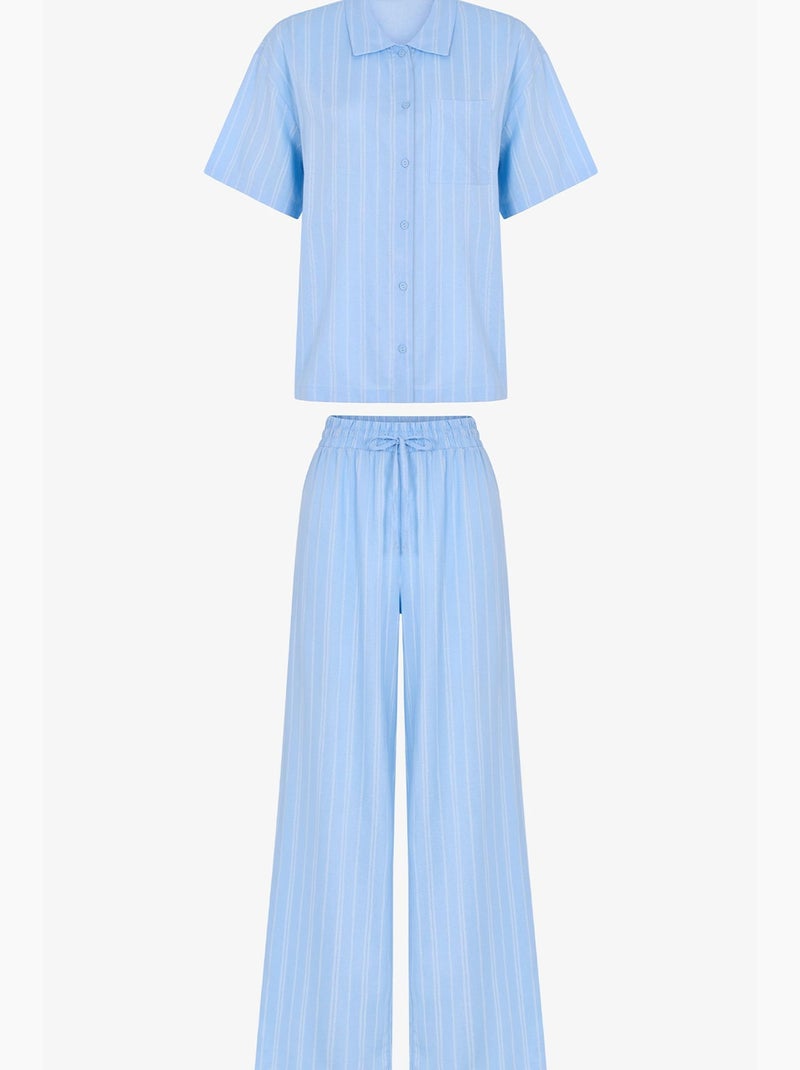 Completo pigiama vacation a righe con camicia a maniche corte e pantaloni penti Blu cielo - Kiabi