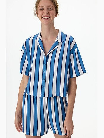 Completo pigiama vacation a righe con camicia a maniche corte e shorts penti