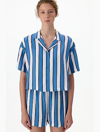 Completo pigiama vacation a righe con camicia a maniche corte e shorts penti