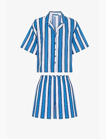 Completo pigiama vacation a righe con camicia a maniche corte e shorts penti