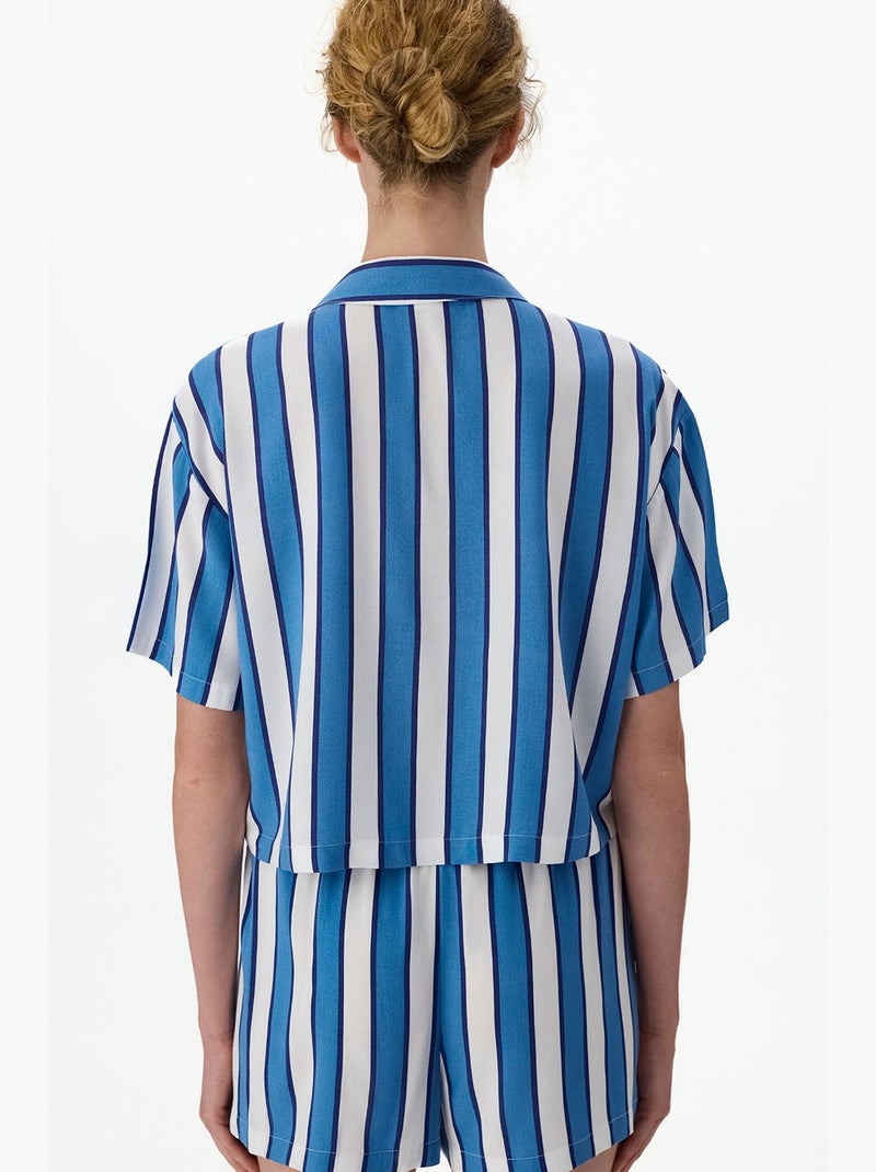 Completo pigiama vacation a righe con camicia a maniche corte e shorts penti Bianco Blu - Kiabi