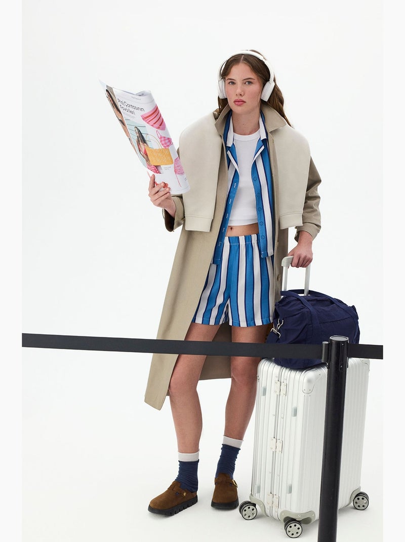 Completo pigiama vacation a righe con camicia a maniche corte e shorts penti Bianco Blu - Kiabi