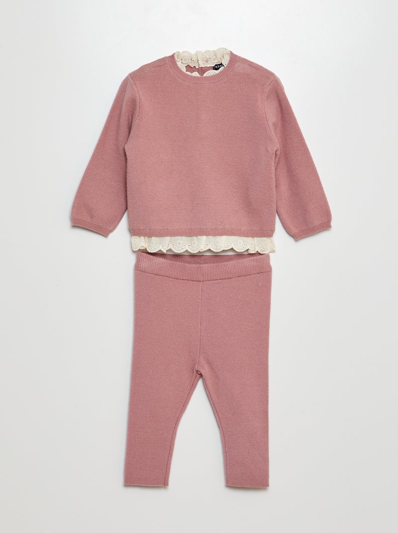 Completo pullover con ricami + leggings - 2 pezzi ROSA - Kiabi