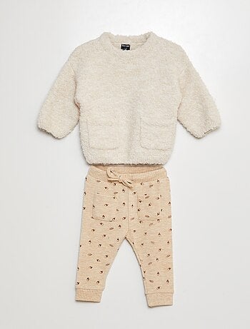 Completo pullover + pantaloni in maglia soffice - 2 pezzi