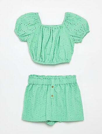 Completo ricamato 2 pezzi - shorts + blusa