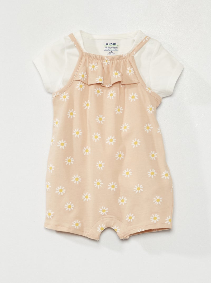 Completo salopette + t-shirt in cotone BEIGE - Kiabi