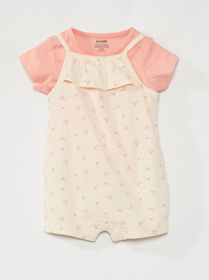 Completo salopette + t-shirt in cotone ROSA - Kiabi