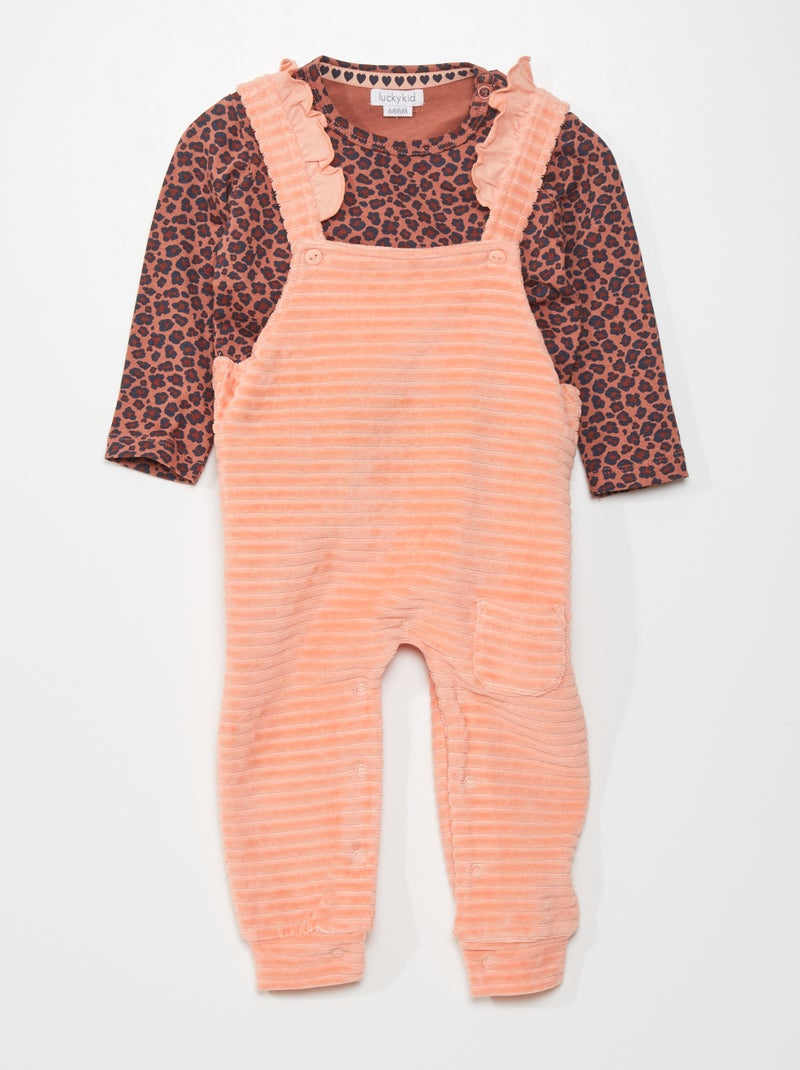 Completo salopette + t-shirt maniche lunghe - 2 pezzi ROSA - Kiabi