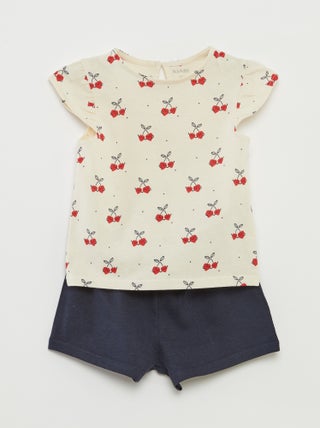 Completo shorts + t-shirt con volant - 2 pezzi