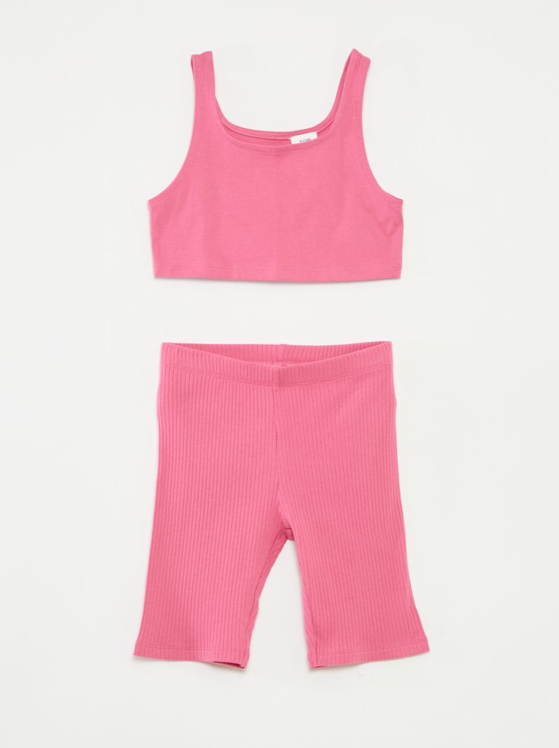 Completo sportivo canotta + shorts da ciclista a coste - 2 pezzi Rosa - Kiabi