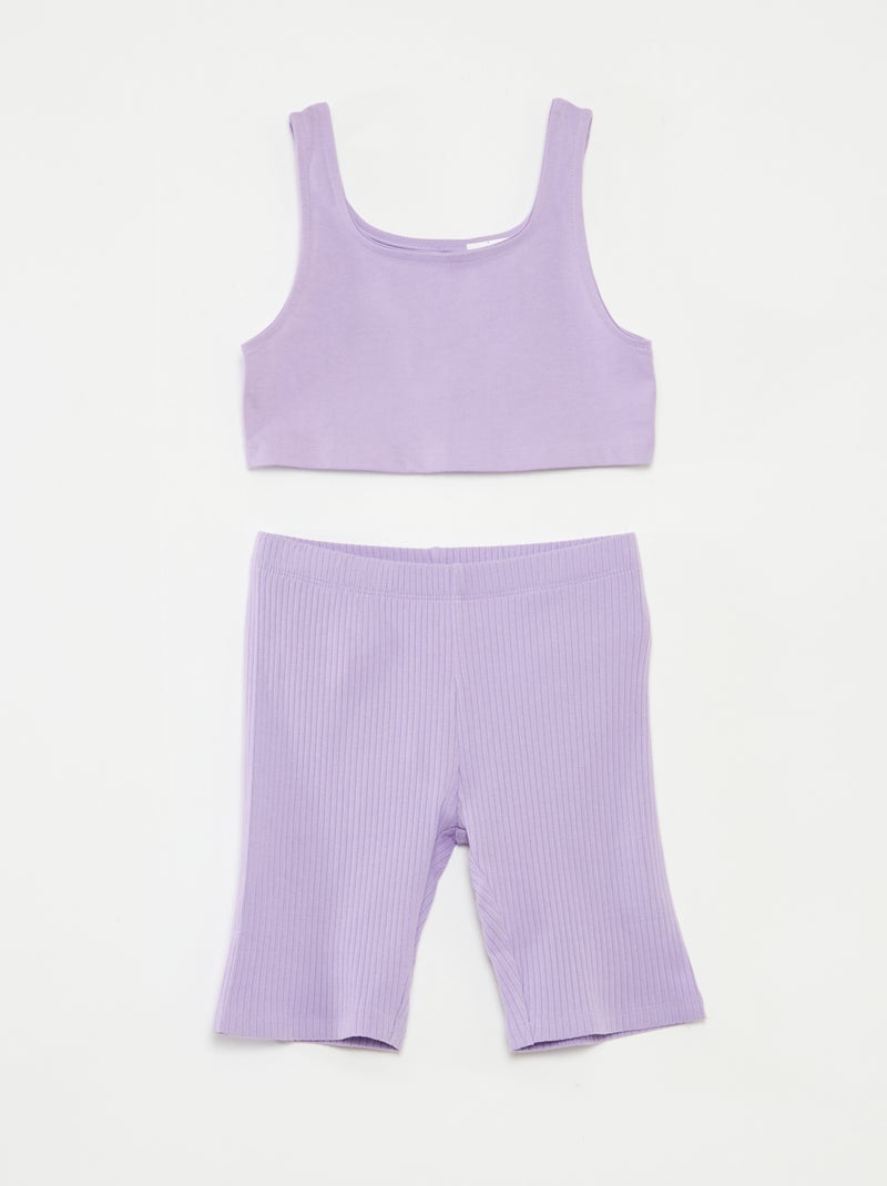 Completo sportivo canotta + shorts da ciclista a coste - 2 pezzi Viola - Kiabi