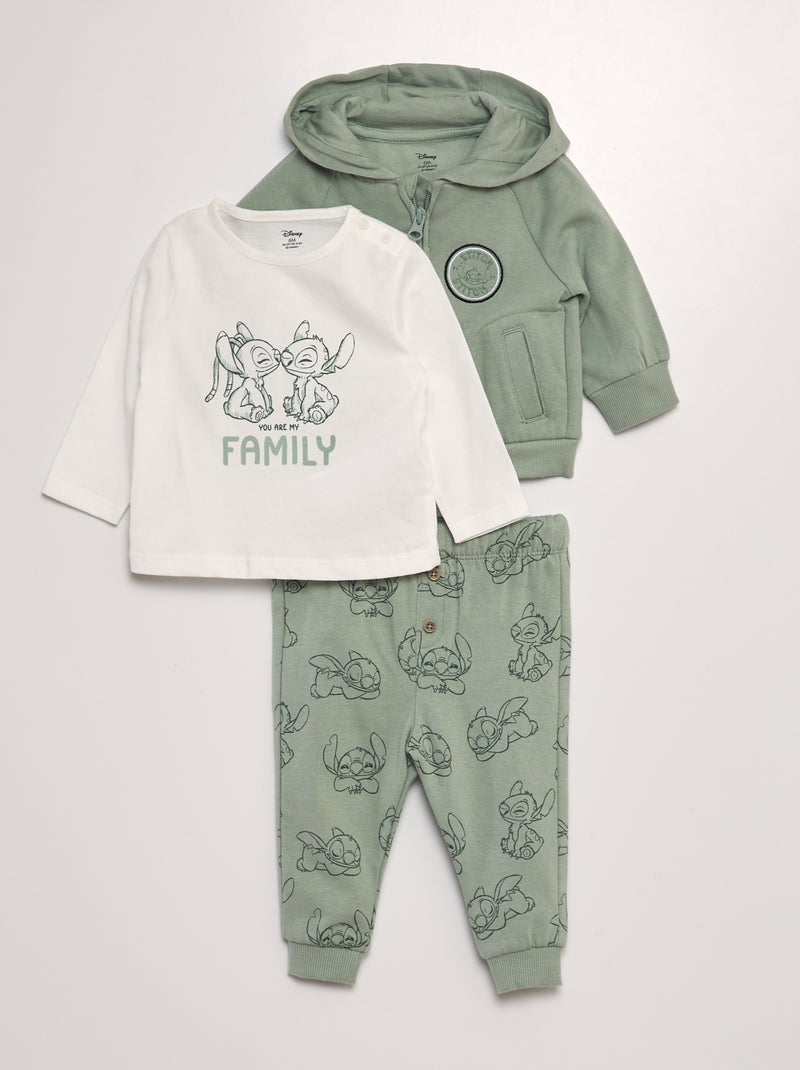 Completo 'Stitch' t-shirt + felpa + pantaloni - 3 pezzi VERDE - Kiabi