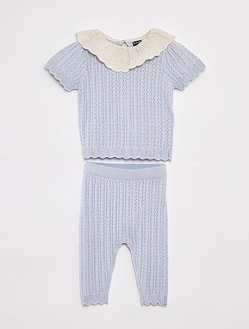 Completo t-blusa con collo fantasia + legging in tricot