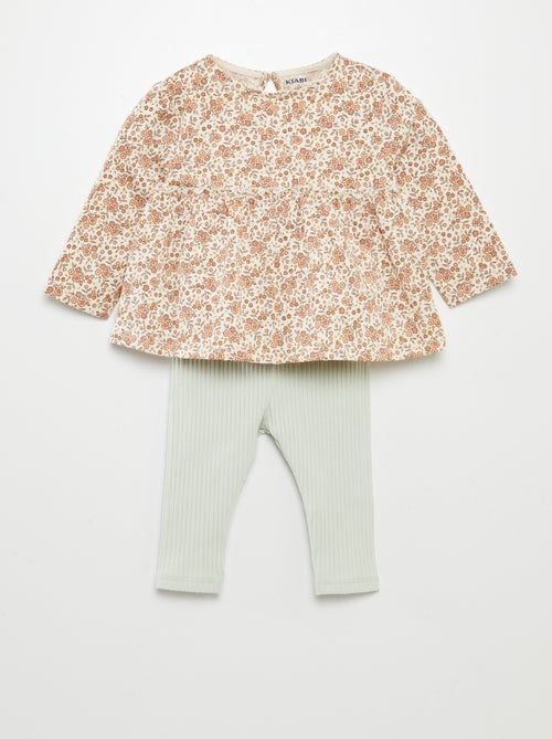 Completo t-shirt a fiori + leggings a coste - 2 pezzi - Kiabi