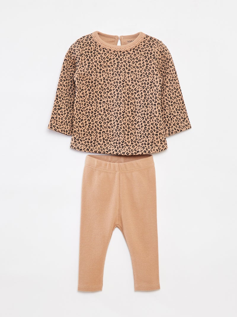 Completo t-shirt a maniche lunghe + leggings - 2 pezzi Beige - Kiabi
