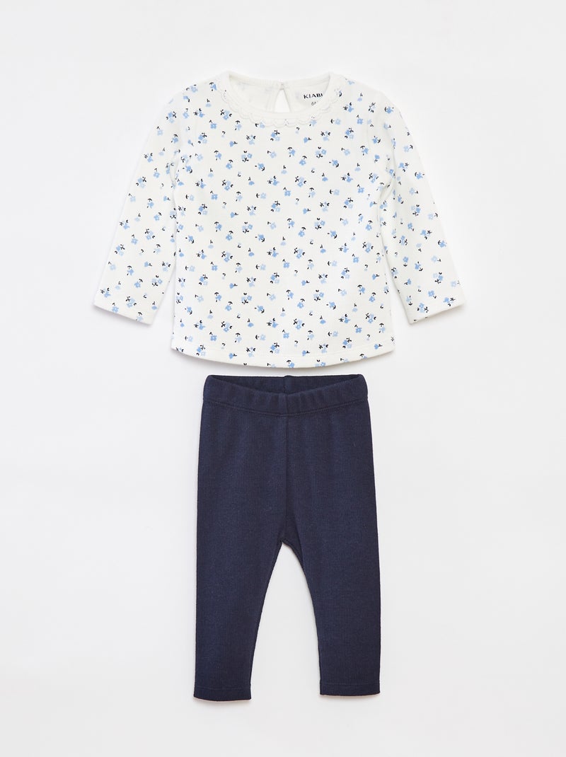 Completo t-shirt a maniche lunghe + leggings - 2 pezzi Bianco - Kiabi