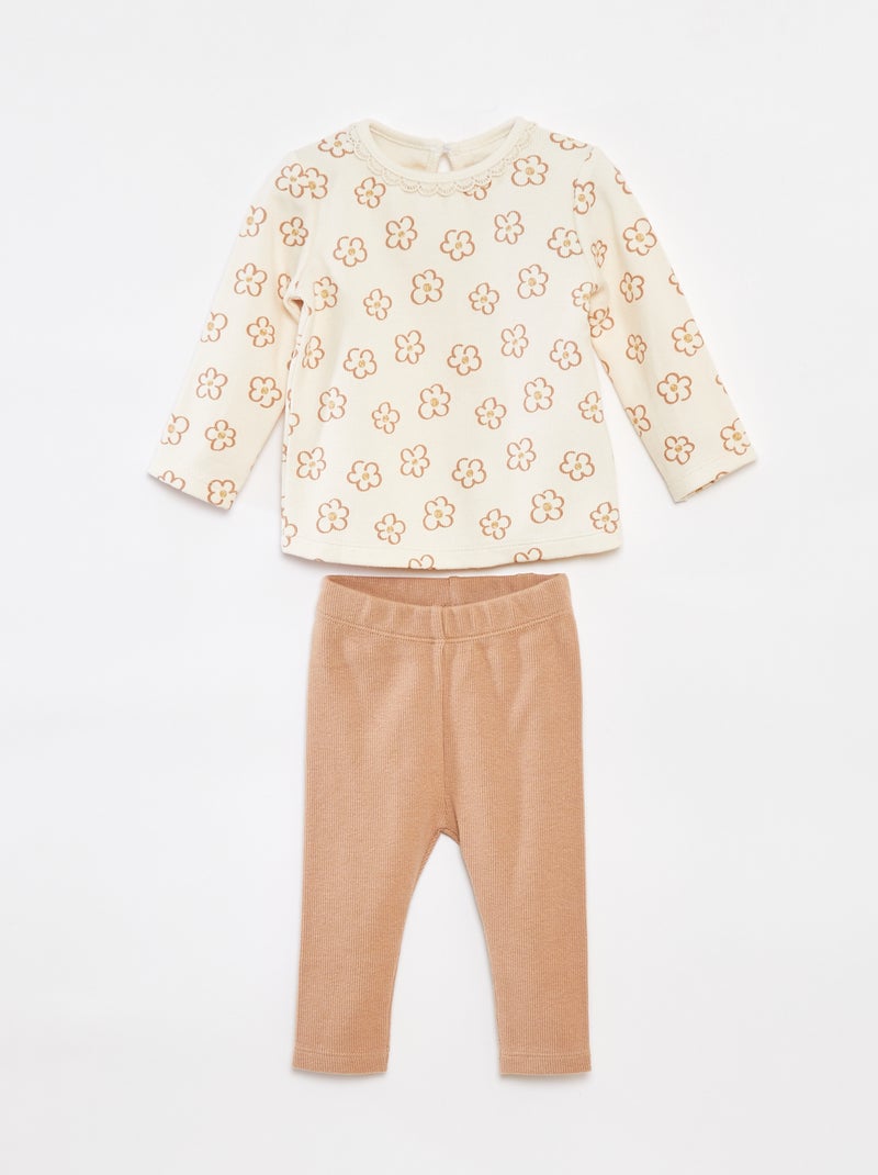 Completo t-shirt a maniche lunghe + leggings - 2 pezzi Bianco - Kiabi