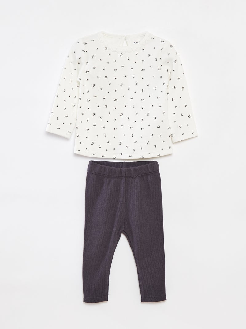 Completo t-shirt a maniche lunghe + leggings - 2 pezzi Bianco - Kiabi