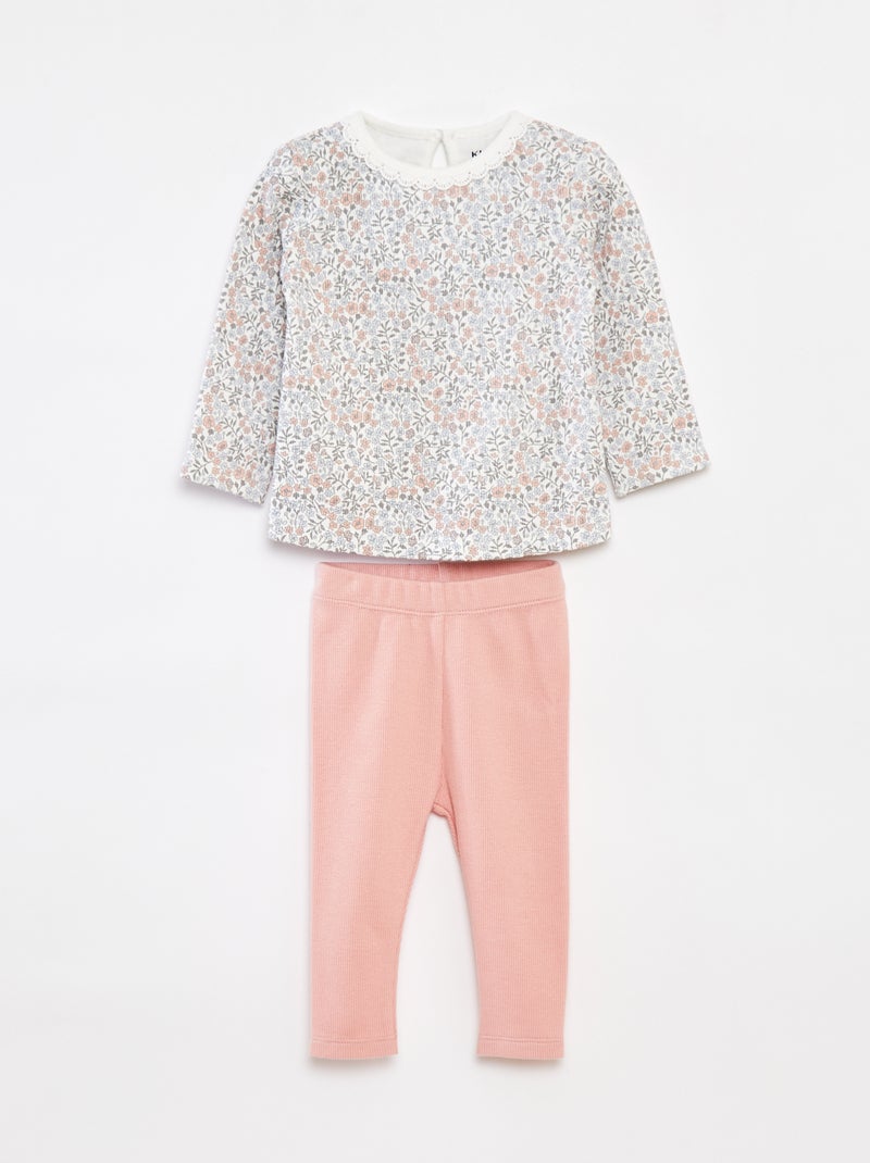 Completo t-shirt a maniche lunghe + leggings - 2 pezzi Bianco - Kiabi