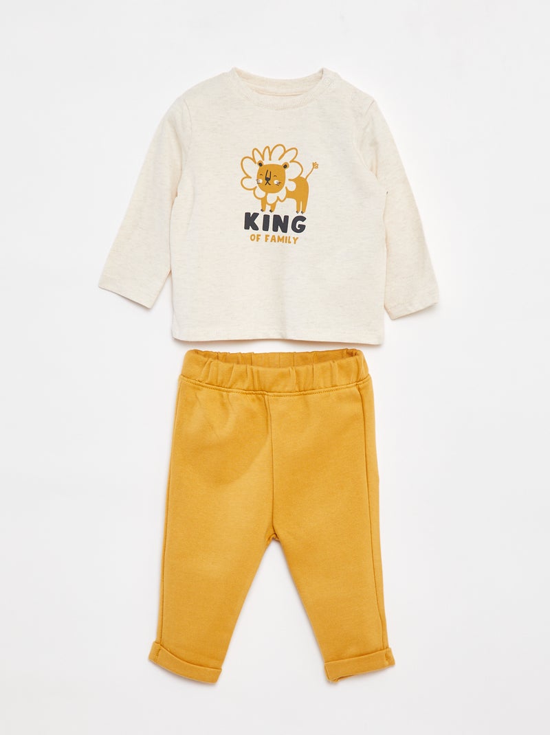 Completo t-shirt a maniche lunghe + pantaloni - 2 pezzi Beige - Kiabi