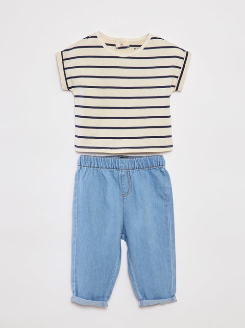 Completo t-shirt a righe + pantaloni in denim - 2 pezzi - Kiabi