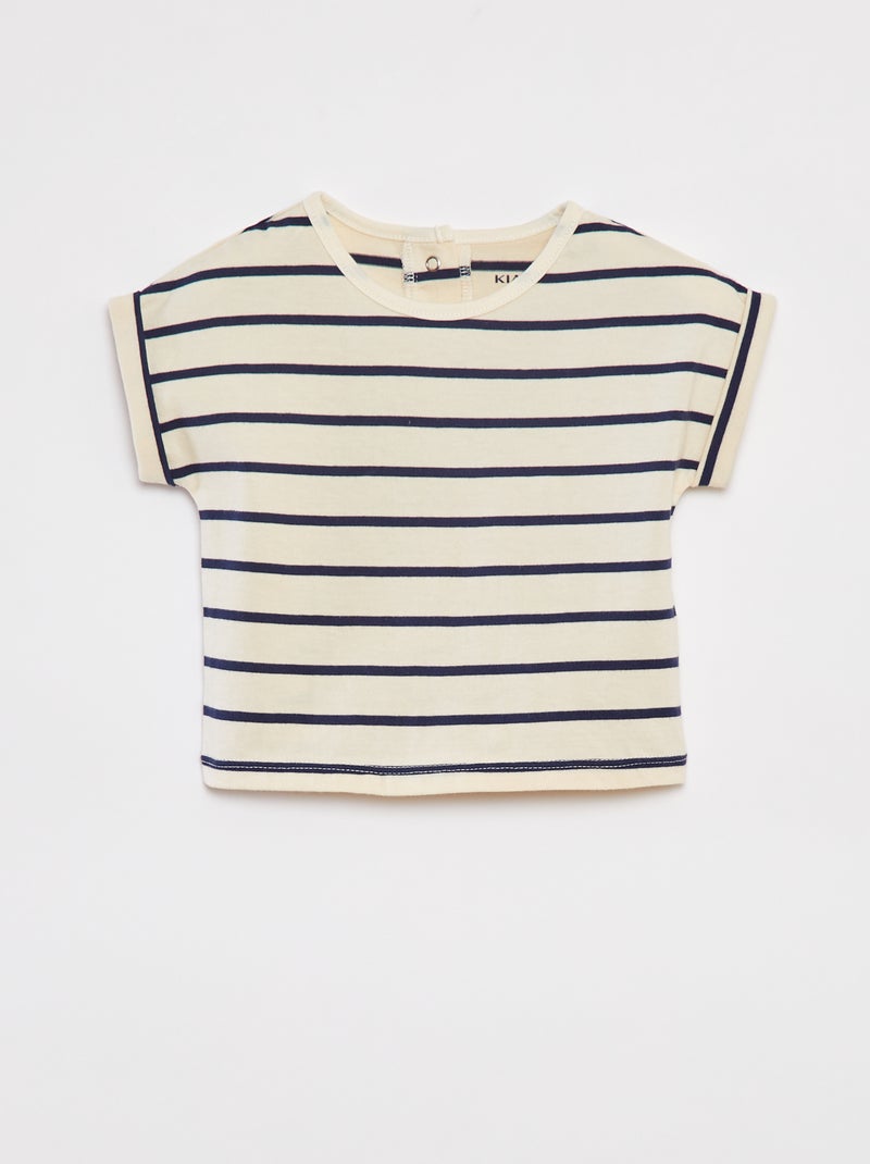 Completo t-shirt a righe + pantaloni in denim - 2 pezzi BIANCO - Kiabi