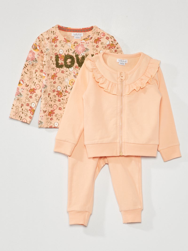 Completo t-shirt + cardigan + pantaloni - 2 pezzi rosa/kaki - Kiabi