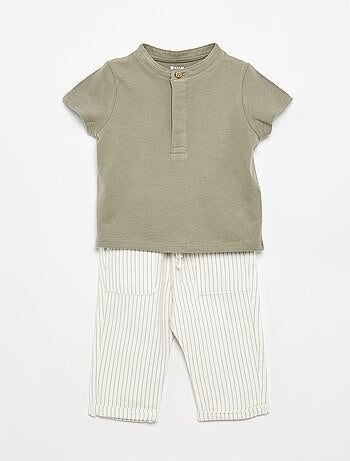 Completo t-shirt con collo alla coreana + pantaloni - 2 pezzi