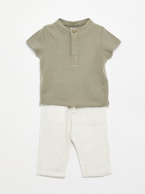Completo t-shirt con collo alla coreana + pantaloni - 2 pezzi - Kiabi