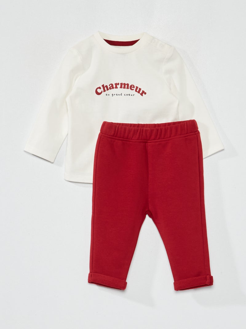 Completo t-shirt con stampa + pantaloni french terry BIANCO - Kiabi