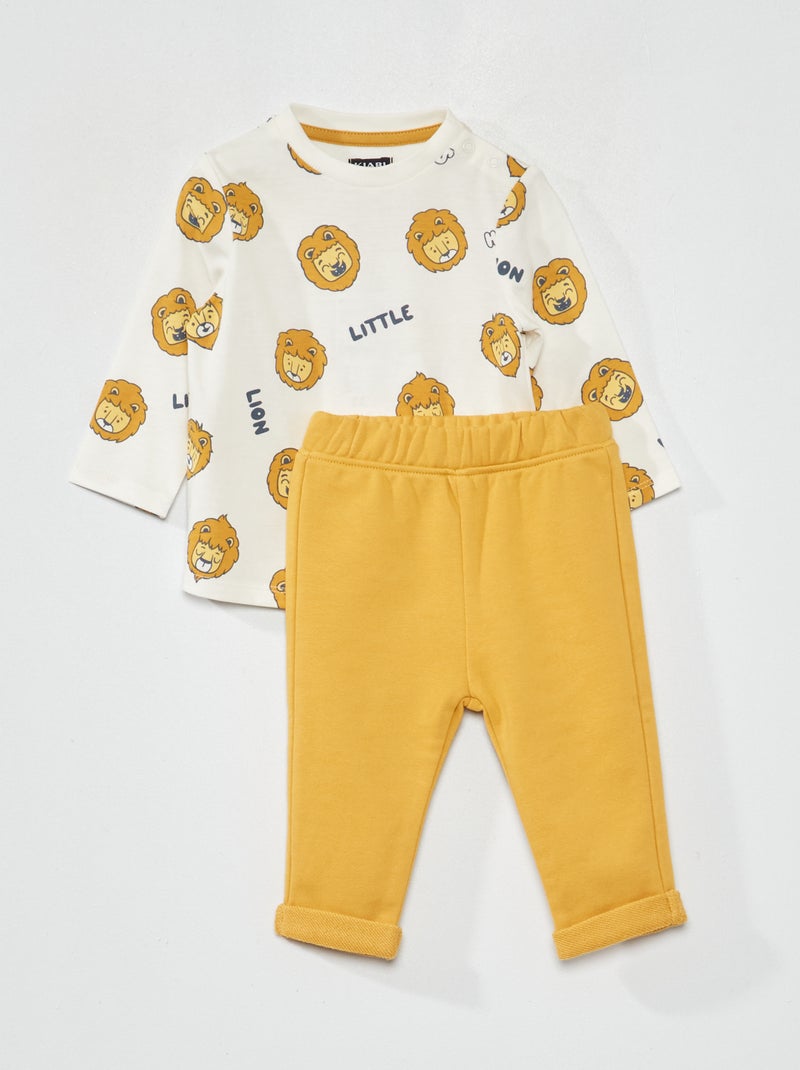 Completo t-shirt con stampa + pantaloni french terry BIANCO - Kiabi