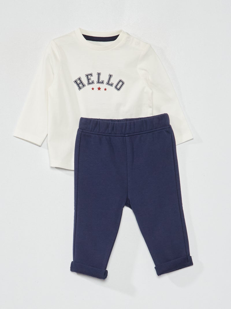 Completo t-shirt con stampa + pantaloni french terry BIANCO - Kiabi