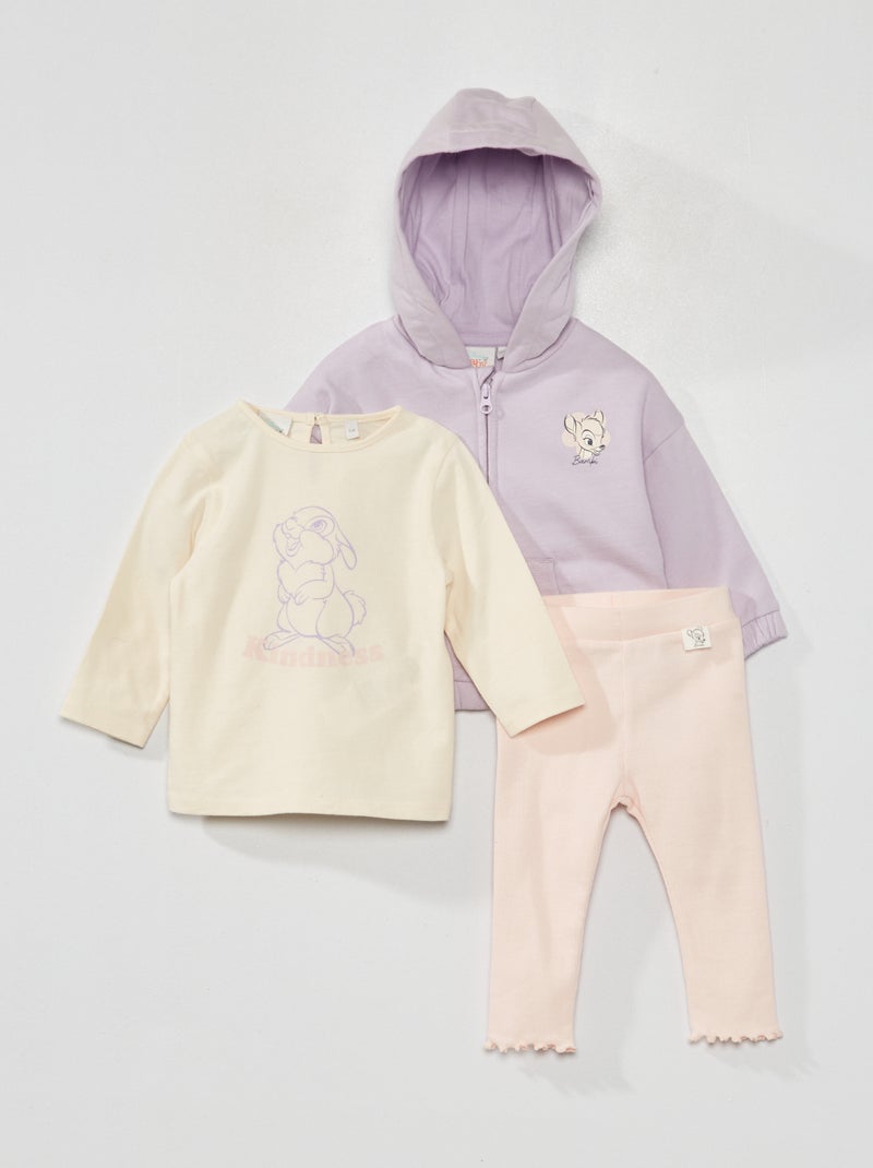 Completo t-shirt + giacca con cappuccio + leggings 'Bambi' - 3 pezzi VIOLA - Kiabi
