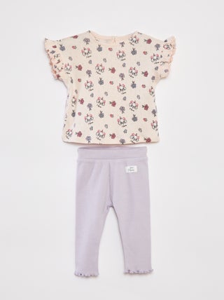 Completo t-shirt in maglia pointelle + leggings 'Disney' - 2 pezzi
