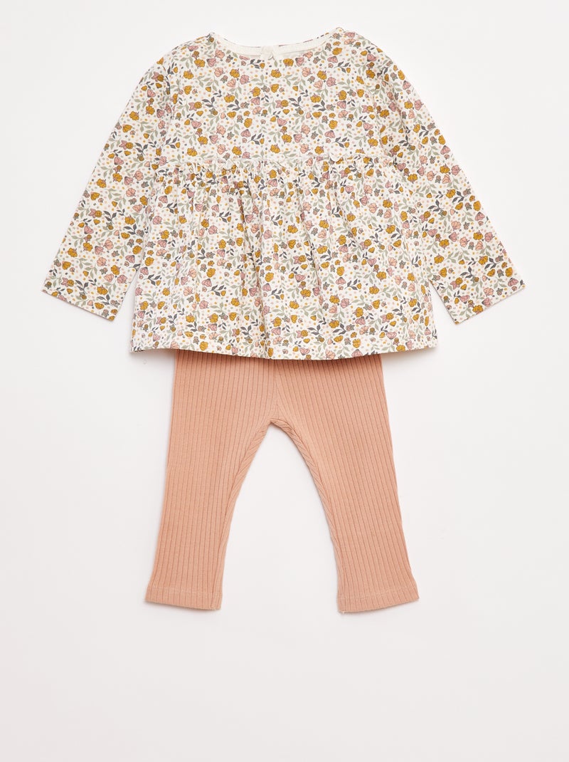 Completo t-shirt + leggings a coste - 2 pezzi Rosa - Kiabi