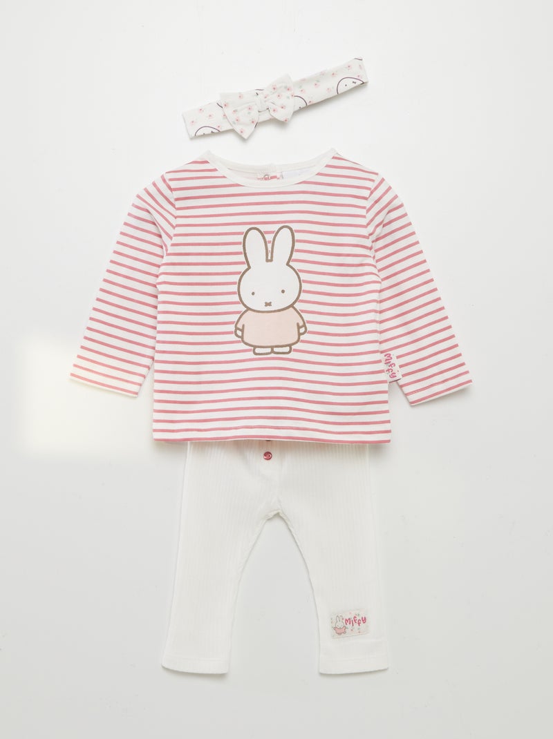 Completo t-shirt + leggings a coste + fascia 'Miffy' - 3 pezzi BIANCO - Kiabi