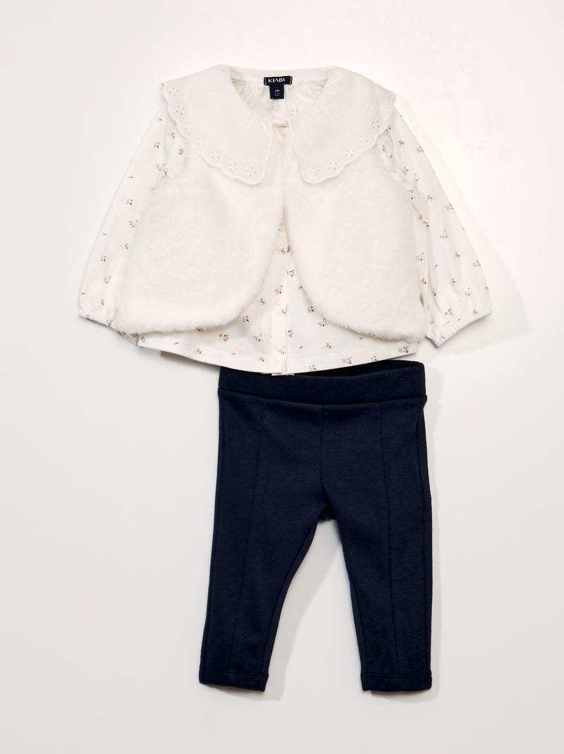 Completo t-shirt + leggings + cardigan - 3 pezzi BIANCO - Kiabi
