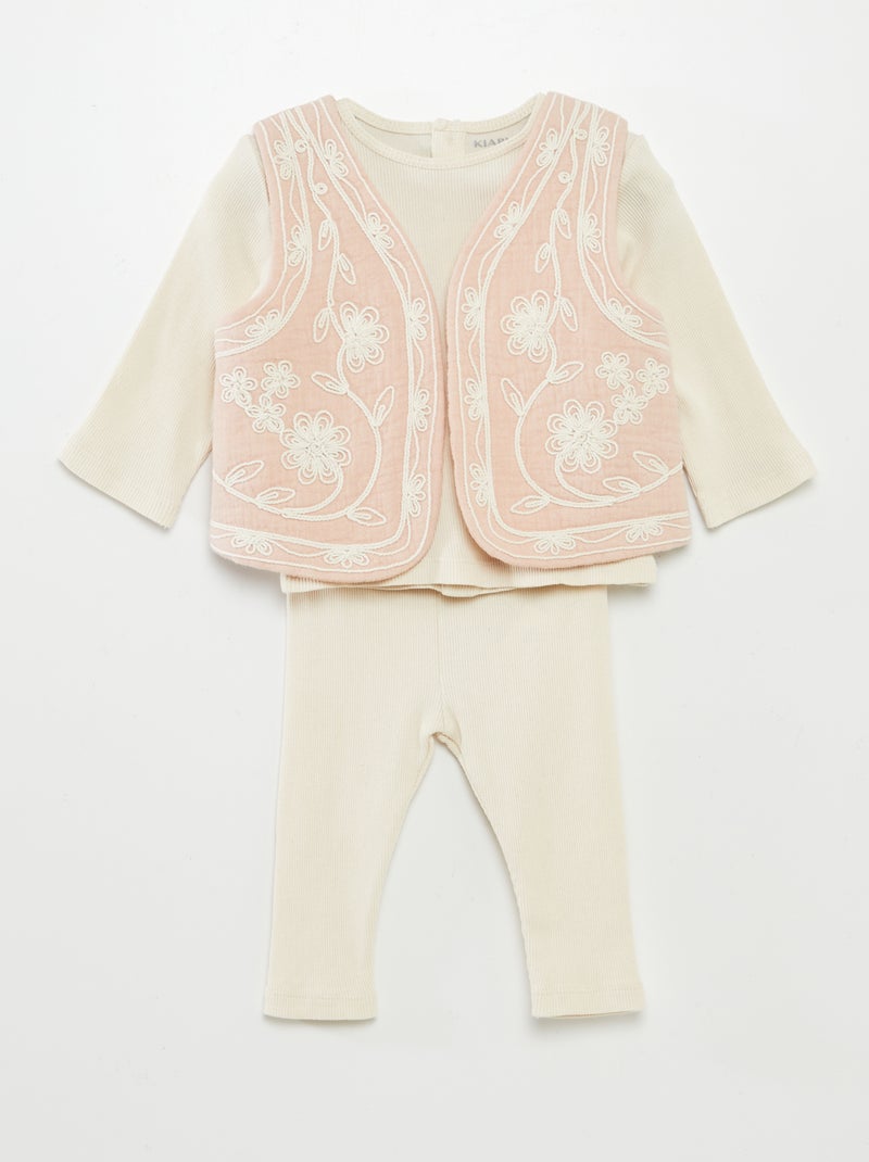 Completo t-shirt + leggings + giacca senza maniche - 3 pezzi BIANCO - Kiabi