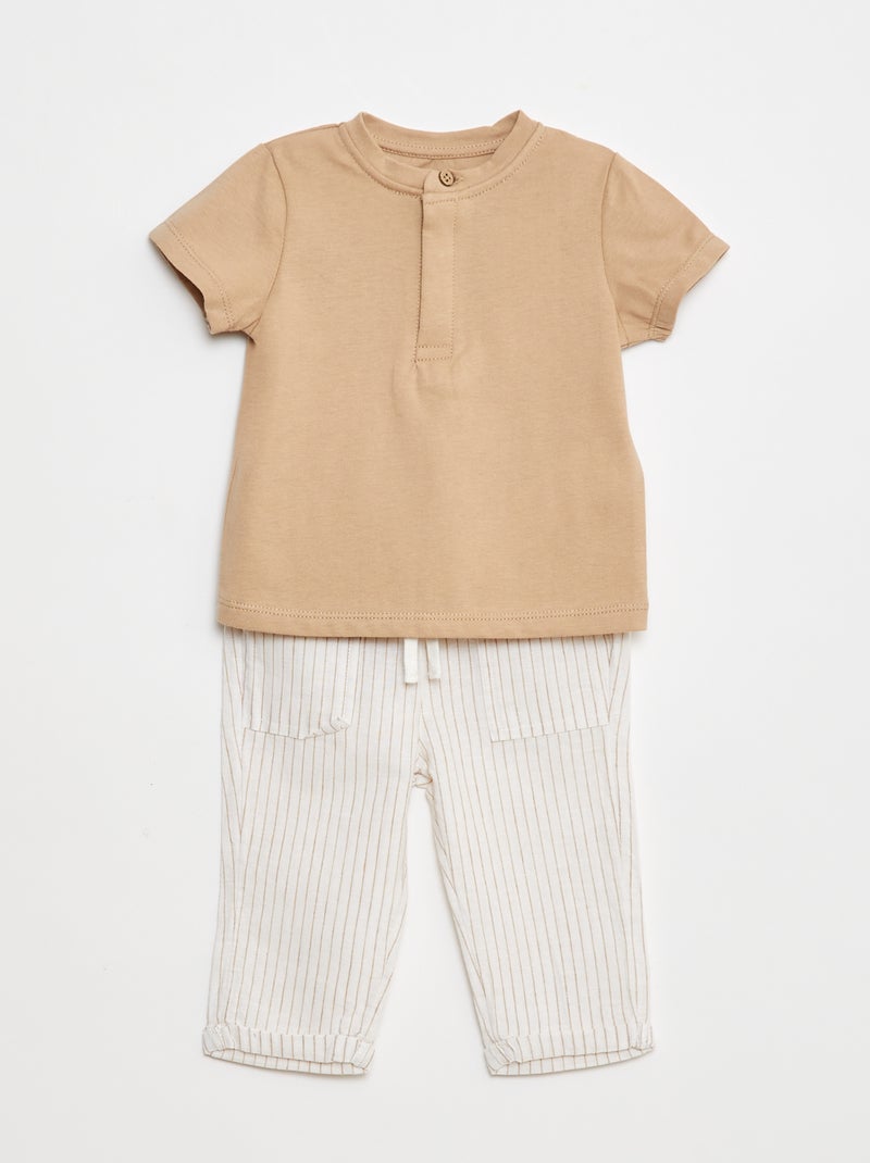 Completo t-shirt maniche corte + pantaloni leggeri - 2 pezzi Beige - Kiabi
