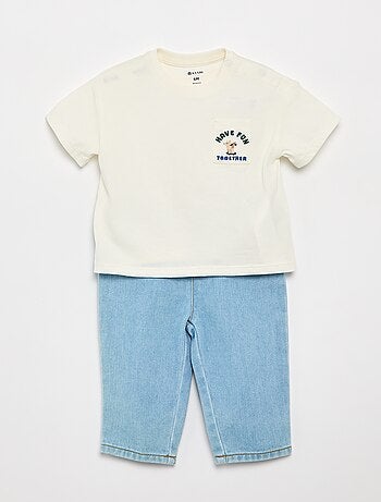 Completo t-shirt + pantaloni in denim - 2 pezzi