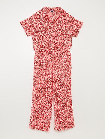 Completo t-shirt + pantaloni morbidi con stampa floreale - 2 pezzi