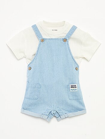 Completo t-shirt + salopette in denim - 2 pezzi