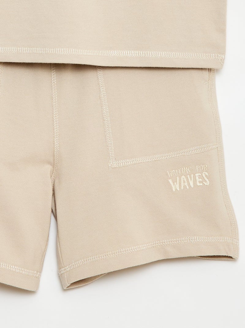 Completo t-shirt + short in piqué di cotone Beige - Kiabi