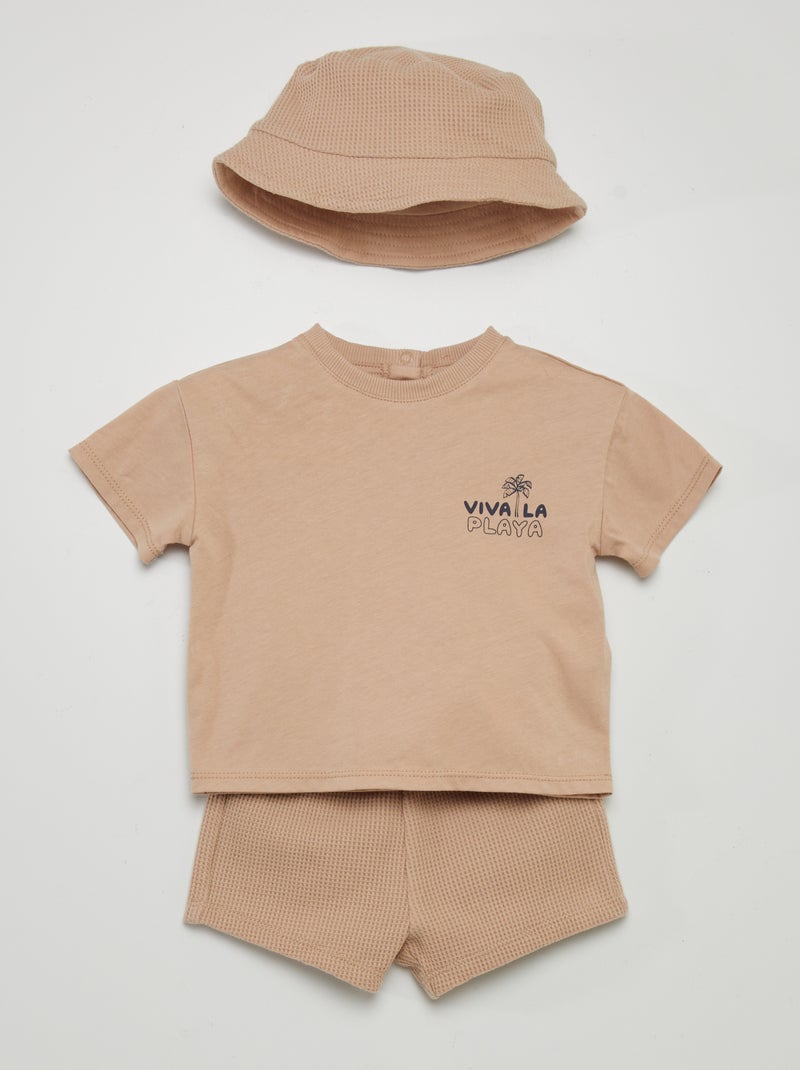Completo t-shirt + shorts + cappellino bob - 3 pezzi BIANCO - Kiabi