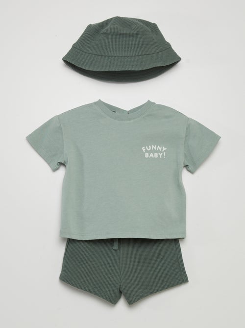 Completo t-shirt + shorts + cappellino bob - 3 pezzi - Kiabi